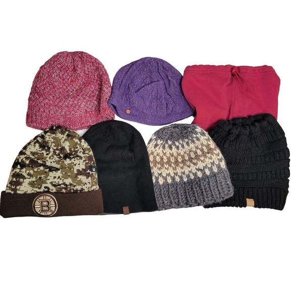 Lof of men's‎ & women's winter hats beanies neck gaiter 7 warm cozy cold weather - Picture 1 of 13